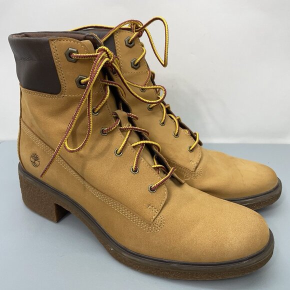 Timberland Brinda Ankle Boots Heeled Booties Nubuck Leather Wheat Tan Womens 9.5 - Picture 2 of 14